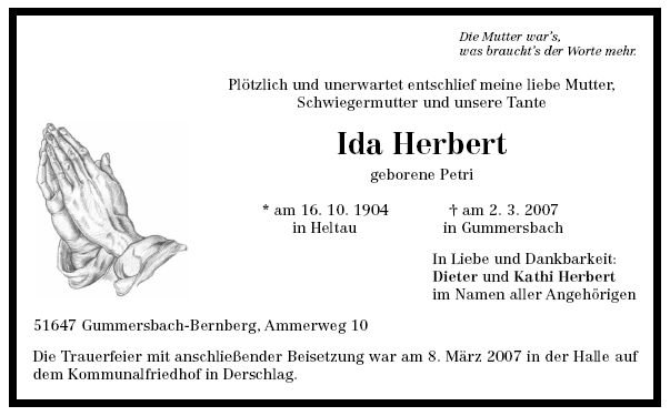 Petri Ida 1904-2007 Todesanzeige